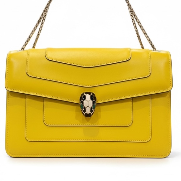 Bulgari Yellow Leather Shoulder Bag with Serpent Head Clasp - Picture 4 of 16